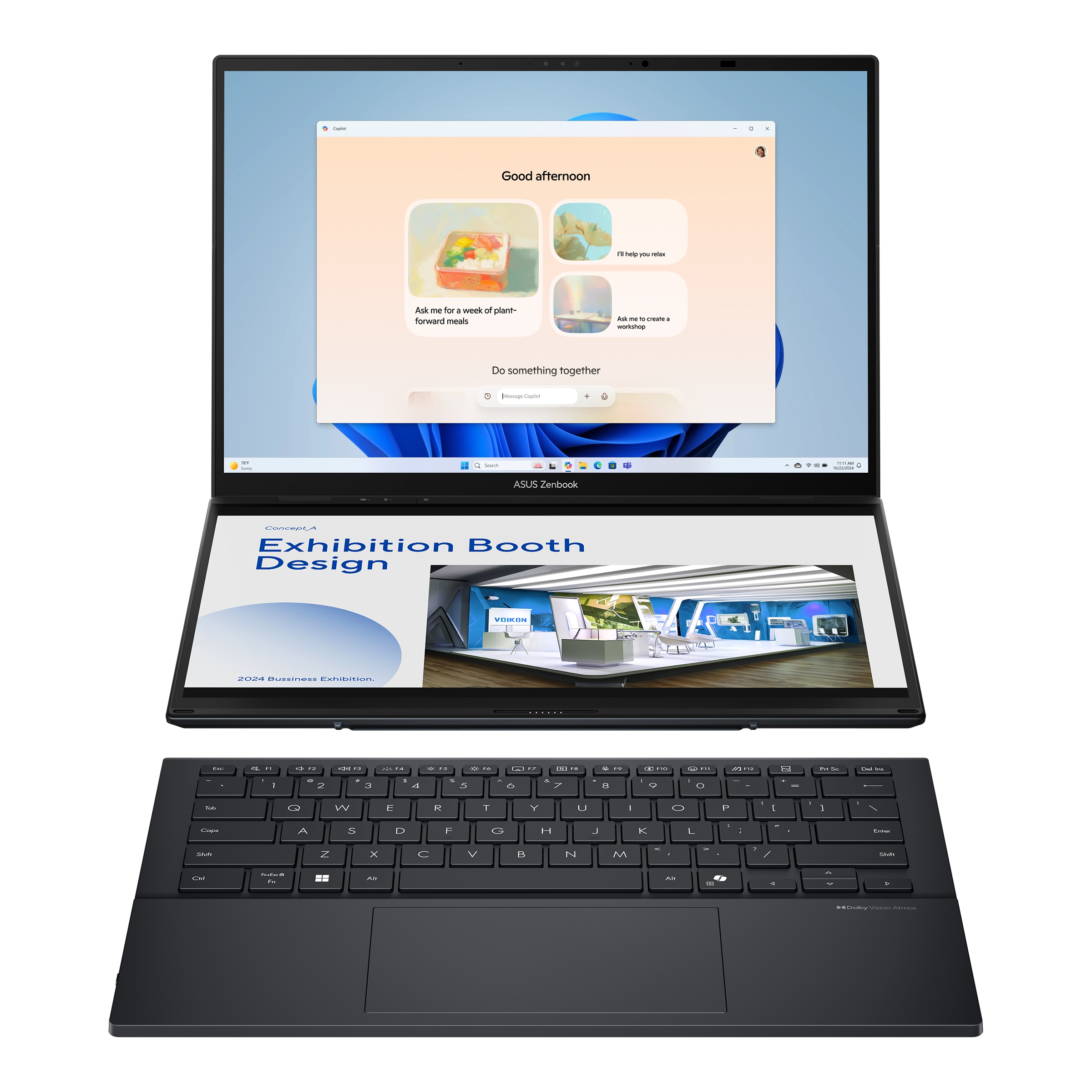 Pilt Asus Zenbook Duo UX8406CA-PZ068X | Basalt Gray | 14 " | OLED | Touchscreen | 3K | 2880 x 1800 pixels | Glossy | Intel Core Ultra 9 | 285H | 32 GB | LPDDR5X | Solid-state drive capacity 2000 GB | Intel Arc Graphics | Windows 11 Pro | 802.11be | Bluetooth version 5.4 | Keyboard language English