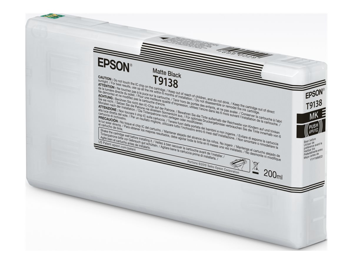 Pilt EPSON T91380N Matte Black Ink Cartridge (200ml) | Epson C13T91380N | Epson T9138 - matte black - original - ink cartridge | Epson UltraChrome HDX Ink | Matte black