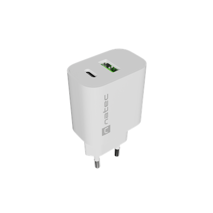 Pilt Natec Ribera USB Charger 1X USB-A + 1X USB-C 20W, White