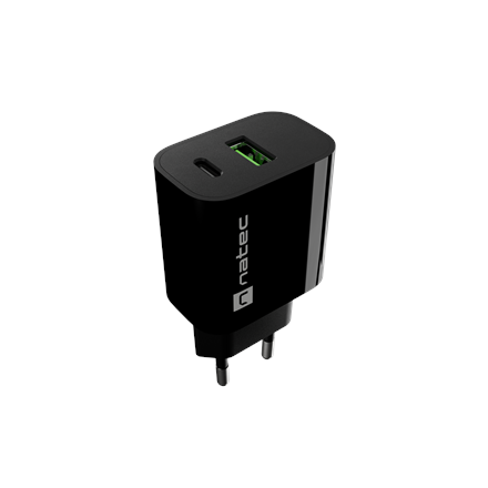 Pilt Natec Ribera USB Charger 1X USB-A + 1X USB-C 20W, Black