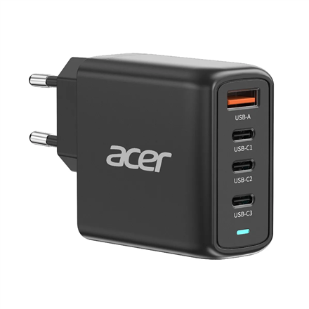 Pilt Acer 100W PD GaN Charger, 3 x USB C and 1 x USB A, EU Plug, 100W USB-C cable, Black, Retail Pack