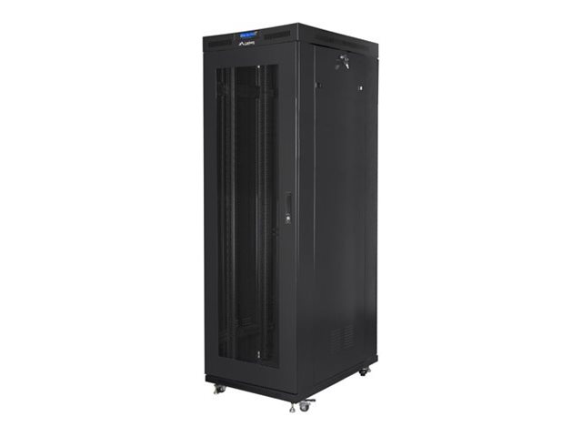 Pilt Lanberg | Rack cabinet 19" free-standing 27U/800x1000 (flat pack) with glass door, LCD | FF01-8027-23BL | Black