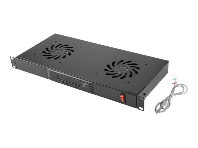 Pilt Lanberg 19" fan unit/ventilation panel with LCD 2 fans + thermostat 230V | AK-1502-B | Black