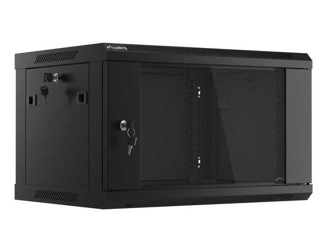 Pilt Lanberg | Rack cabinet 19" wall-mount 6U/600x450 (flat pack) with glass door V2 | WF01-6406-10B | Black