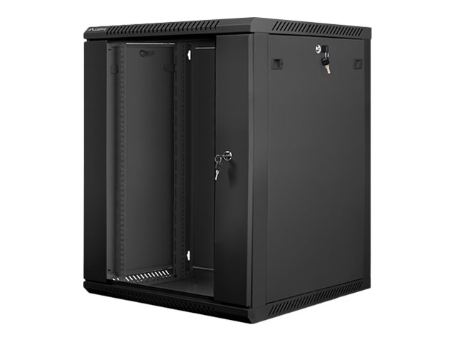 Pilt Lanberg Rack cabinet 19" wall-mount 15U/600x600 (flat pack) with glass door V2, black | Lanberg