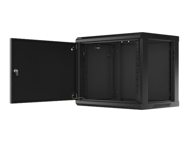 Pilt Lanberg Rack cabinet 19" wall-mount 9U/600x450 for self-assembly with metal door (flat pack), black | Lanberg