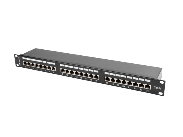 Pilt Lanberg | Patch Panel 24 Port 1U 19" CAT.5E FT with Cable Organizer Shielded | PPS5-1024-B | Black