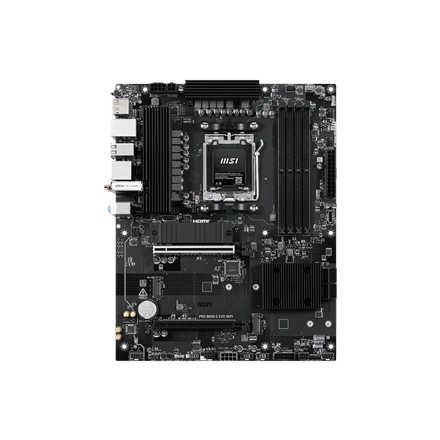 Pilt MSI PRO B850-S EVO WIFI | Processor family AMD | Processor socket AM5 | DDR5 | Supported hard disk drive interfaces SATA, M.2 | Number of SATA connectors 4