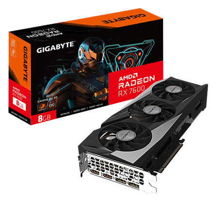 Pilt Gigabyte Radeon RX 7600 GAMING OC 8G | AMD | 8 GB | Radeon RX 7600 | GDDR6 | HDMI ports quantity 2 | PCI-E 4.0