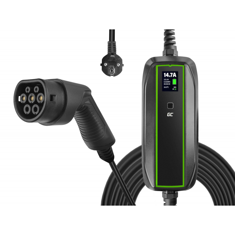 Pilt Green Cell | EV16 | GC EV PowerCable 3.6kW Schuko Type 2 mobile charger for charging electric cars and Plug-In hybrids | 3.6  kW | Output | 10/16 A | 6.5 m | Black