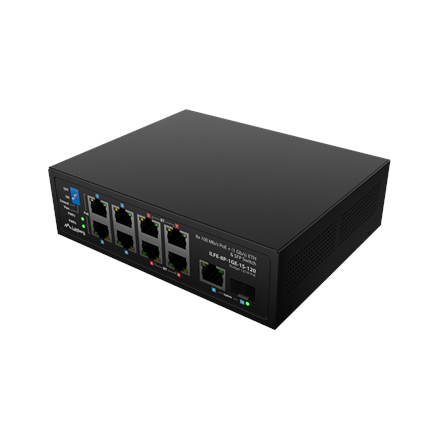 Pilt Lanberg | Switch PoE 4xBT 4xAT SFP/ETH Din Unmanagment Fast Ethernet | ILFE-8P-1GE-1S-120 | Unmanaged | Din rail, Rack
