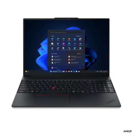 Pilt Lenovo ThinkPad E16 G4 AMD | Black | 16 " | IPS | 1920 x 1200 pixels | WUXGA | Anti-glare | AMD Ryzen AI 7 | 345 | 16 GB | SODIMM DDR5 | Solid-state drive capacity 512 GB | AMD Radeon 820M Graphics | Windows 11 Pro | 802.11be | Bluetooth version 5.4 | Keyboard language Nordic | Keyboard backlit | Warranty 36 month(s) | Battery warranty 12 month(s)