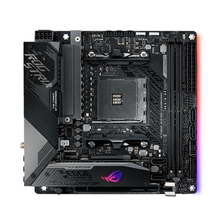 Pilt Asus ROG STRIX X570-I GAMING | Processor family AMD | Processor socket AM4 | DDR4 | Supported hard disk drive interfaces SATA, M.2 | Number of SATA connectors 4