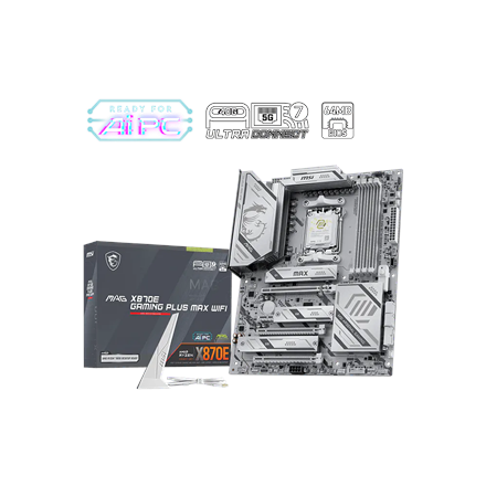Pilt MSI MAG X870E GAMING PLUS MAX WIFI | Processor family AMD | Processor socket AM5 | DDR5 | Supported hard disk drive interfaces SATA, M.2 | Number of SATA connectors 4