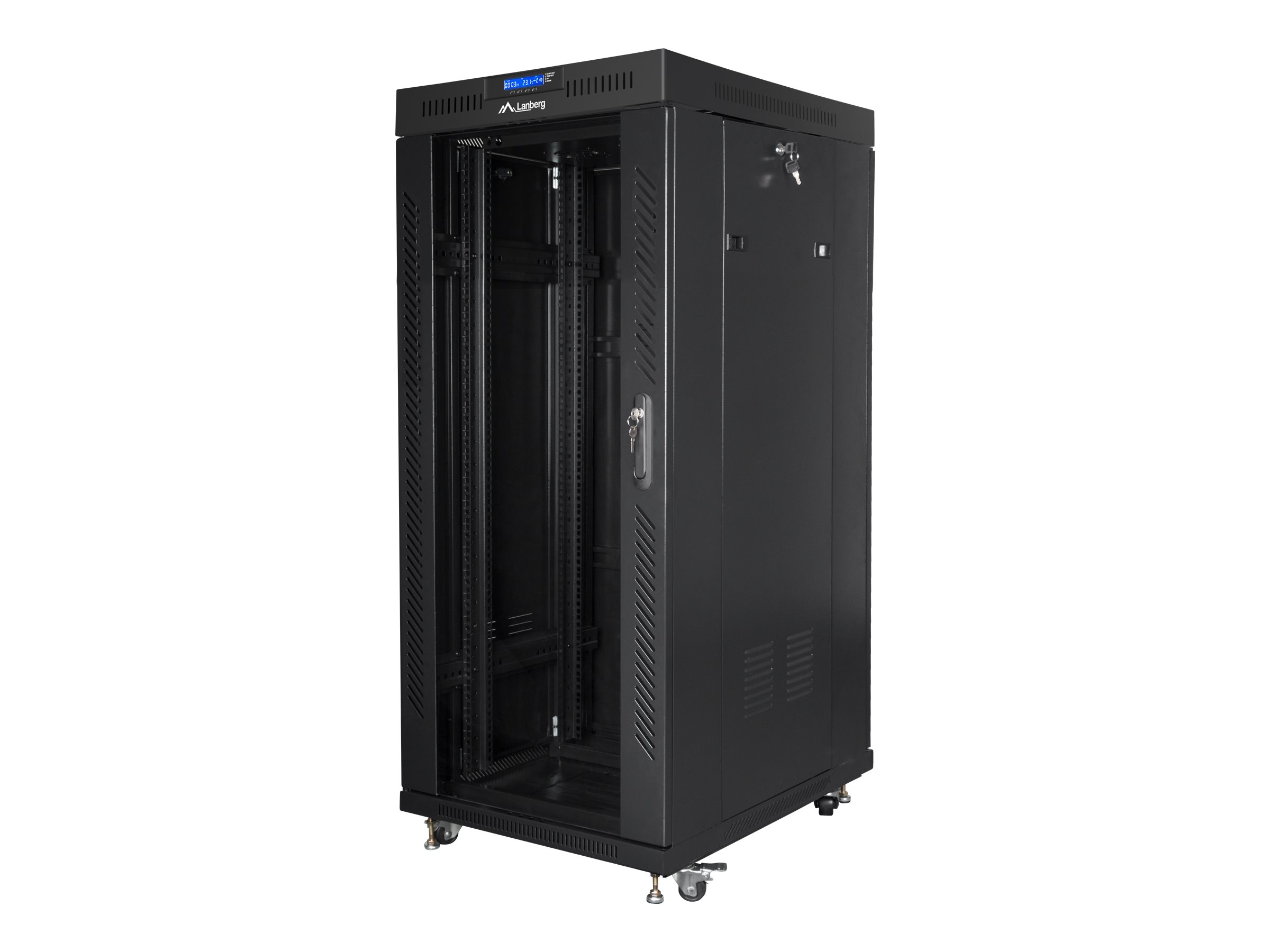 Pilt Lanberg | Rack cabinet 19" free-standing 27U/600x800 (flat pack) with glass door, LCD | FF01-6827-12BL | Black