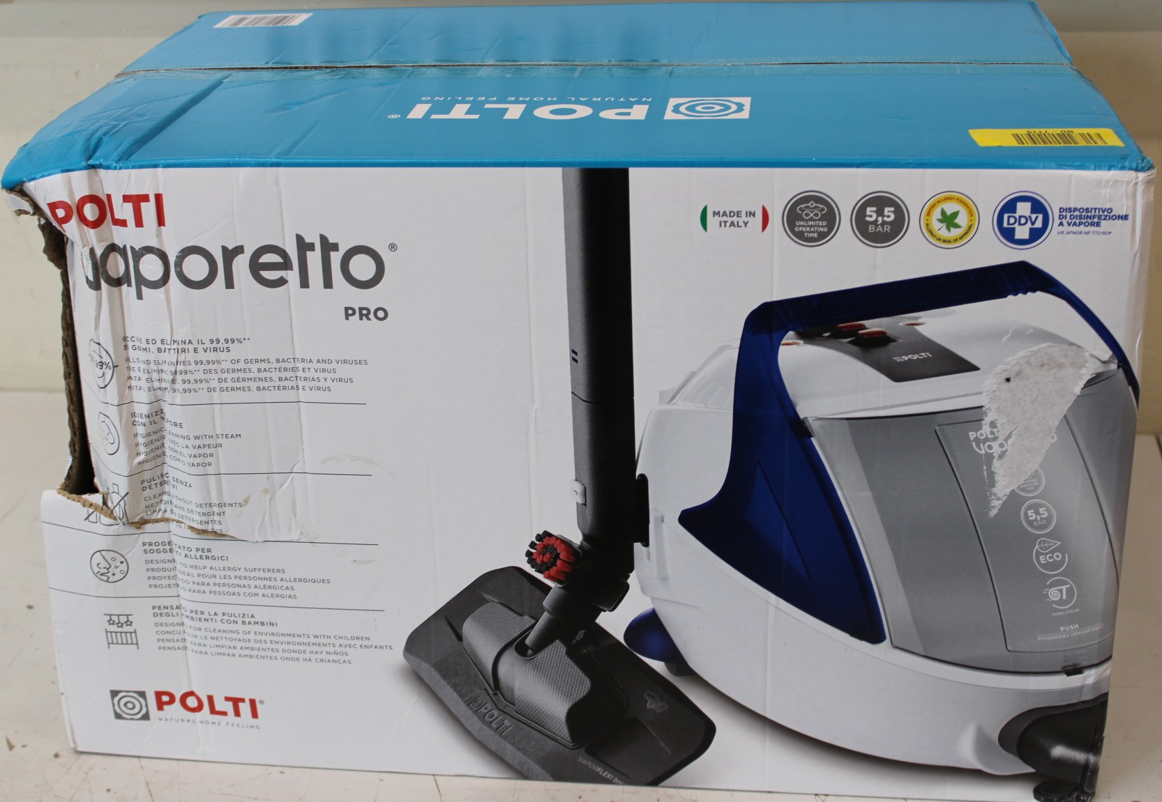 Pilt SALE OUT. | Polti | Steam cleaner | PTEU0313 Vaporetto Pro 100 Eco Power | Power 1900 W | Steam pressure 5.5 bar | Water tank capacity 2 L | White/Blue | DAMAGED PACKAGING | Warranty 24 month(s)