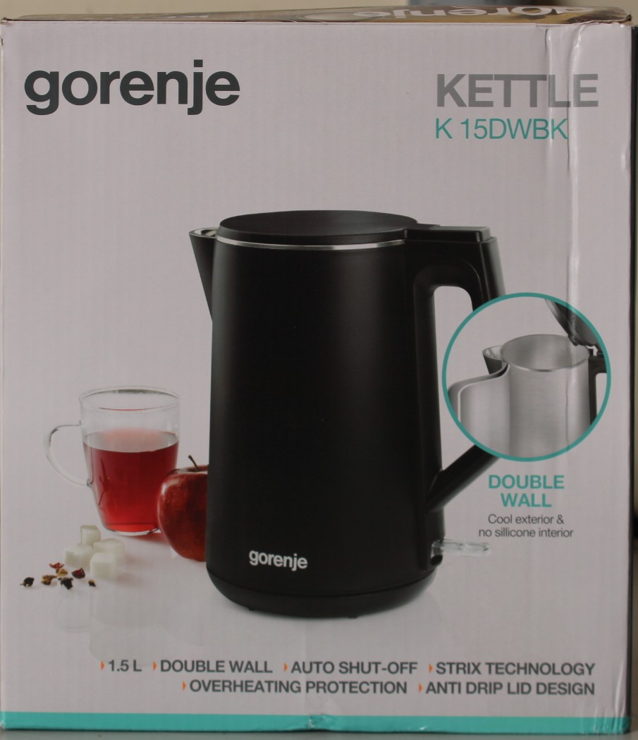 Pilt SALE OUT.  | Gorenje Kettle | K15DWBK | Electric | 2200 W | 1.5 L | Stainless steel | 360° rotational base | Black | DAMAGED PACKAGING, SCRATCHED
