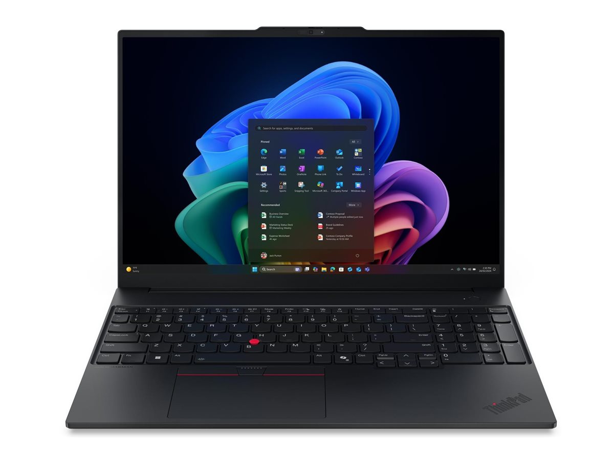 Pilt Lenovo ThinkPad E16 G4 Intel | Black | 16 " | IPS | WUXGA | 1920 x 1200 pixels | Anti-glare | Intel Core Ultra 7 | 355 | 16 GB | SODIMM DDR5 | Solid-state drive capacity 512 GB | Intel Graphics | Windows 11 Pro | 802.11be | Bluetooth version 5.4 | Keyboard language English | Keyboard backlit | Warranty 36 month(s) | Battery warranty 12 month(s)