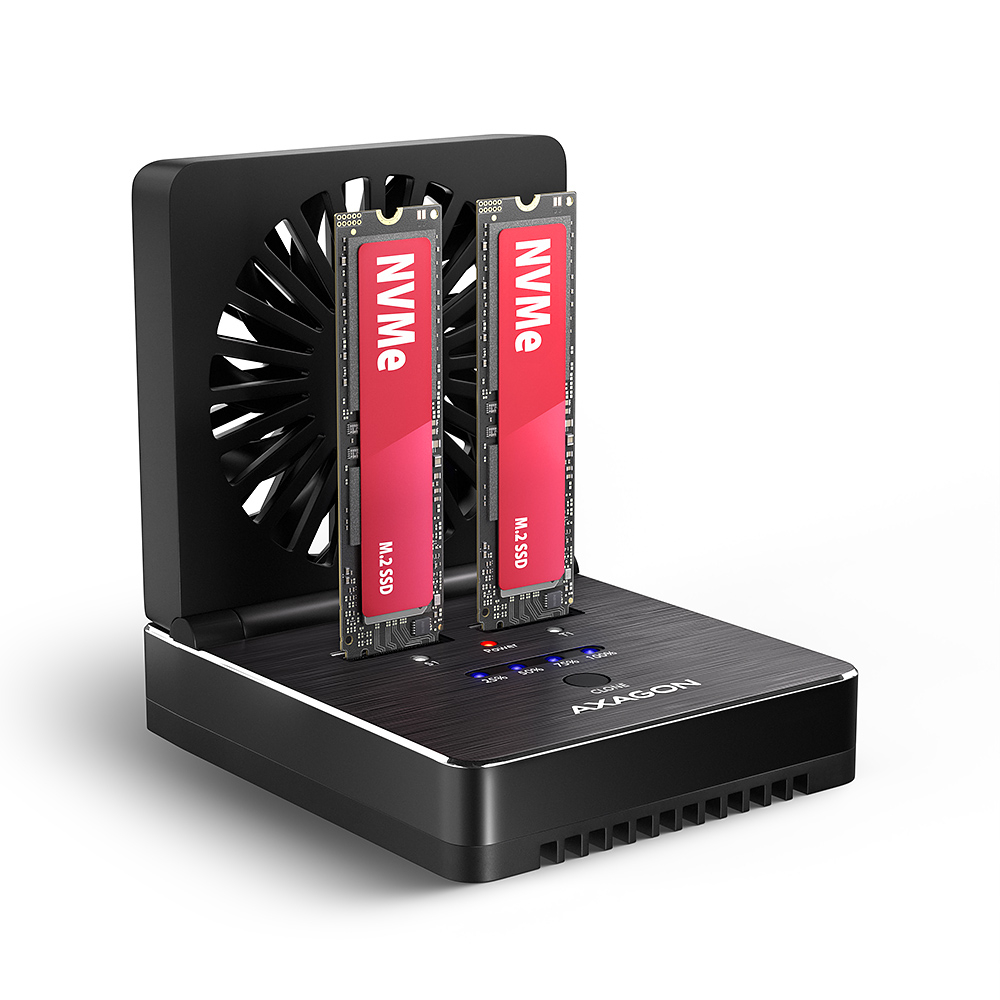 Pilt AXAGON | USB-C 20Gbps docking station for 2x M.2 NVMe/SATA SSD with disk cloning function without PC | ADSA-M2C22