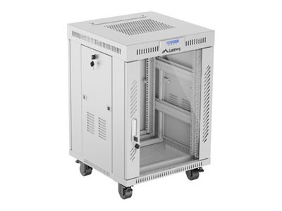 Pilt Lanberg | Rack cabinet 19" free-standing 15U/600x600 (flat pack) with glass door, LCD | FF01-6615-12SL | Grey