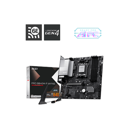 Pilt MSI PRO B840M-P WIFI6E | Processor family AMD | Processor socket AM5 | DDR5 | Supported hard disk drive interfaces SATA, M.2 | Number of SATA connectors 4 | REFURBISHED WITHOUT ORIGINAL PACKAGING AND ACCESSORIES, BACKPANEL INCLUDED