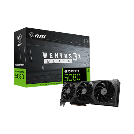 Pilt MSI GeForce RTX 5080 16G VENTUS 3X OC BLACK | NVIDIA | 16 GB | GeForce RTX 5080 | GDDR7 | HDMI ports quantity 1 | PCI Express Gen 5