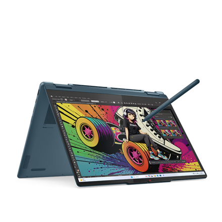 Pilt Lenovo- Yoga 7 2-in-1 14AKP10 AMD | Tidal Teal | 14 " | OLED | Touchscreen | WUXGA | 1920 x 1200 pixels | Glossy | AMD Ryzen AI 5 | 340 | 16 GB | Soldered LPDDR5 | Solid-state drive capacity 512 GB | AMD Radeon 840M Graphics | Windows 11 Home | 802.11be | Bluetooth version 5.4 | Keyboard language English | Keyboard backlit | Warranty 24 month(s) | Battery warranty 12 month(s)