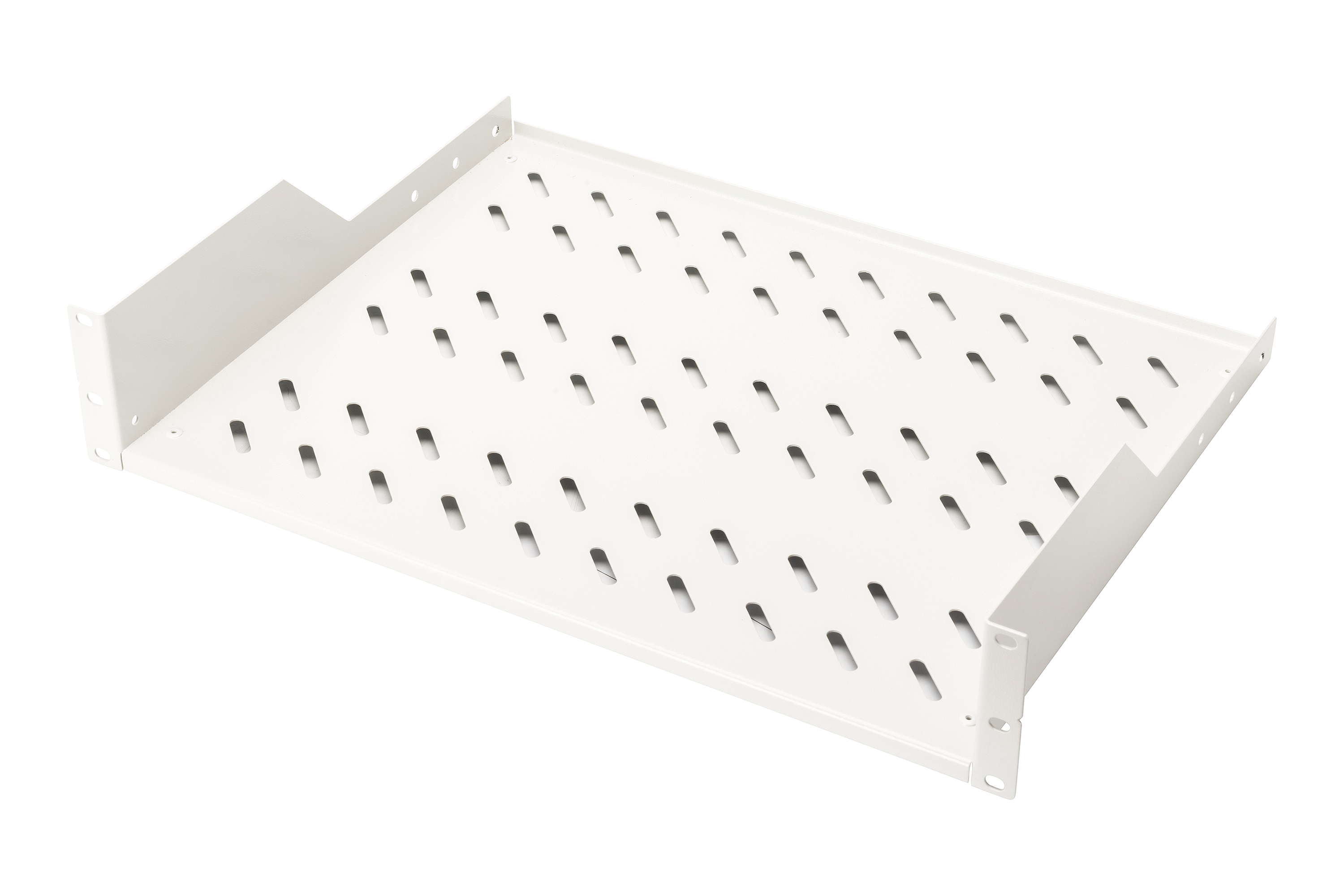Pilt Digitus | Fixed Shelf for Racks | DN-97610 | White | Perfect for storage of components which are not 483 mm (19”) suitable; Slim design which takes space of 2 height units; Easy and quick to mount or dismount; Load capacity: 25 kg; Dimensions:  88 x 482 x 349 mm