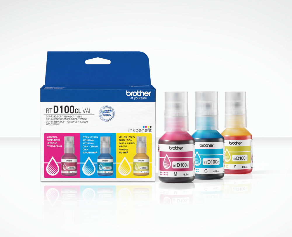 Pilt Brother BTD100CLVAL | Multipack Ink Bottles | Magenta, Cyan, Yellow