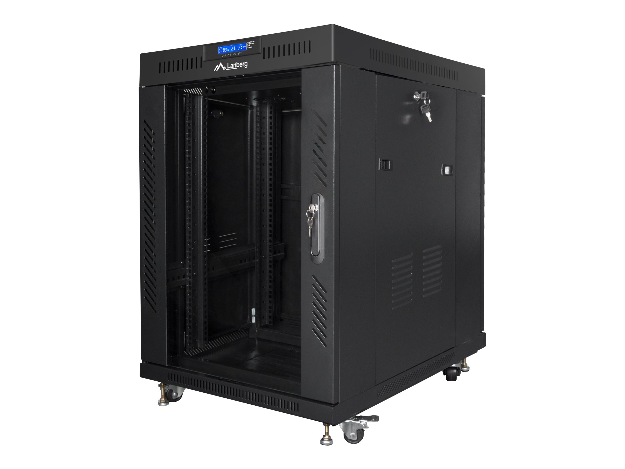Pilt Lanberg | Rack cabinet 19" free-standing 15U/600x800 (flat pack) with glass door, LCD | FF01-6815-12BL | Black