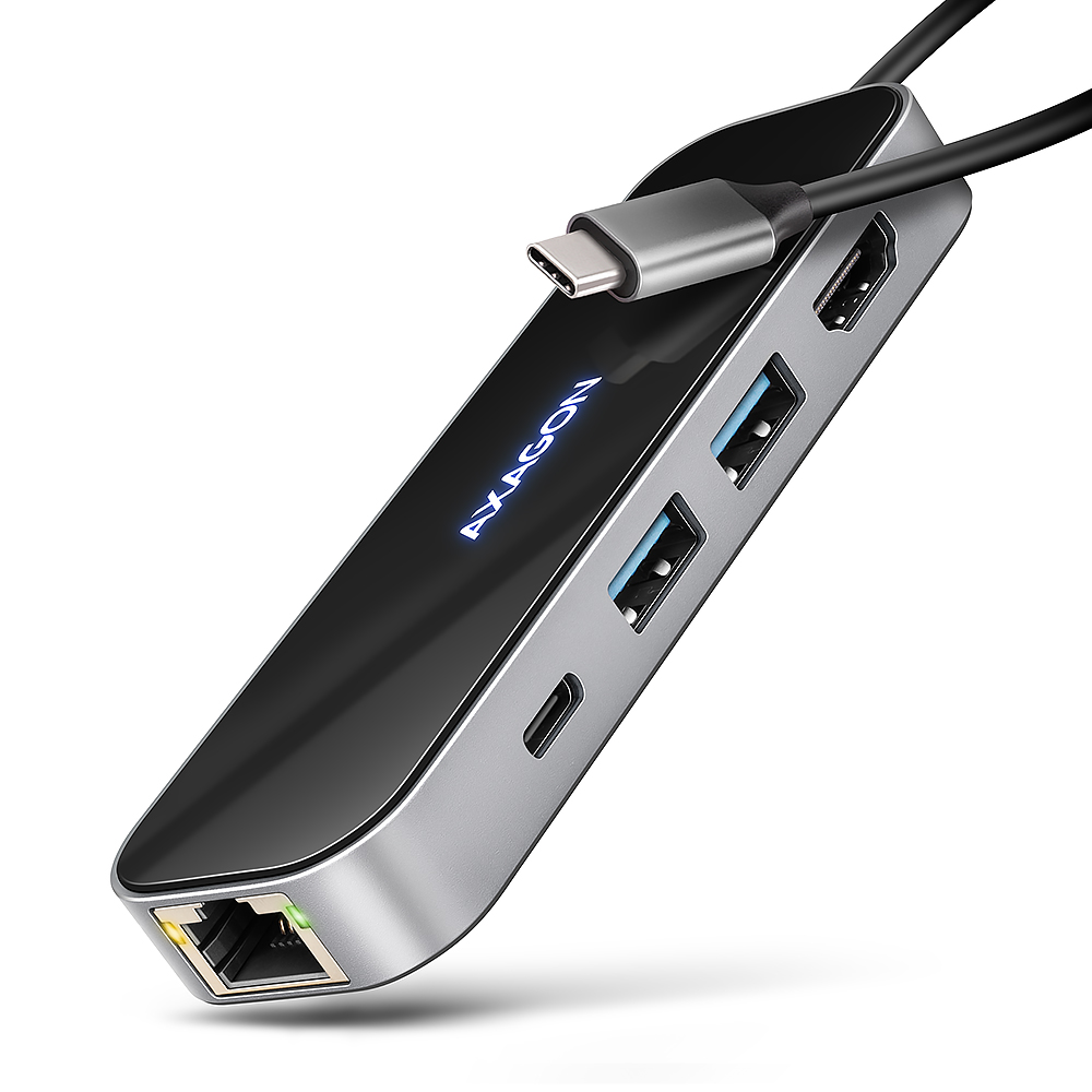 Pilt AXAGON USB-C 5Gbps GLASS 6in1 Hub | HMC-6GLN