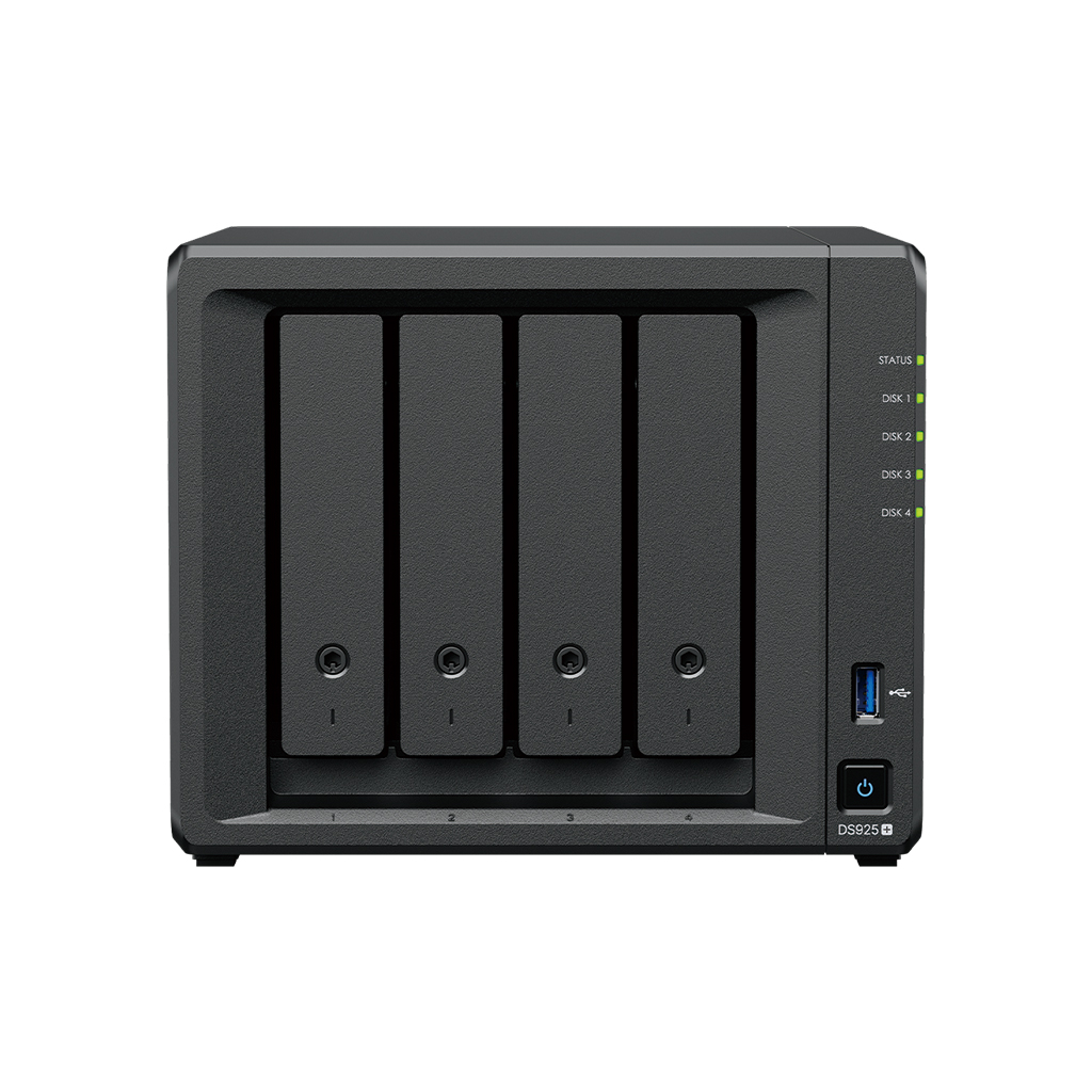 Pilt Synology NAS | DS925+ | AMD Ryzen | V1500B | Processor frequency 2.2 GHz | 4 GB | DDR4 ECC SODIMM | Black