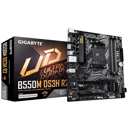 Pilt Gigabyte B550M DS3H R2 | Processor family AMD | Processor socket AM4 | DDR4 DIMM | Supported hard disk drive interfaces SATA, M.2 | Number of SATA connectors 4