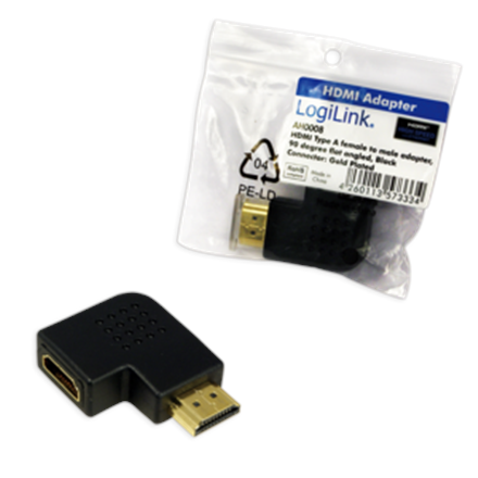 Pilt HDMI Adapter, AM to AF in 90 degree flat angled | Logilink