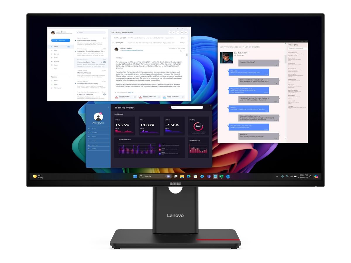 Pilt Lenovo ThinkVision | T27UD-40 | 27 in | IPS | 4K 3840 x 2160 at 60 Hz | 350 cd/m² | HDMI, DisplayPort, USB-C | Height, pivot (rotation), swivel, tilt | None | Built-in Ethernet