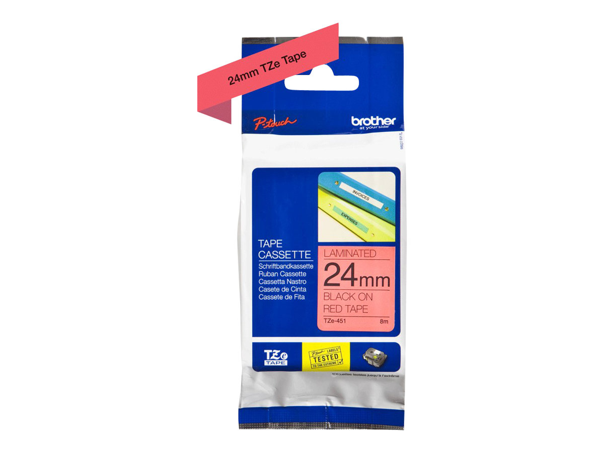 Pilt Brother | TZe-451 Laminated Tape | Black On Red | TZe | 8 m | 2.4 cm