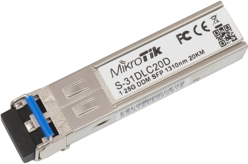 Pilt MikroTik | S-31DLC20D | SFP | Single-Mode Fiber | Dual LC | 10/100/1000 Mbit/s | Wavelength 1310 nm | Maximum transfer distance 20000 m | -40 to +70C