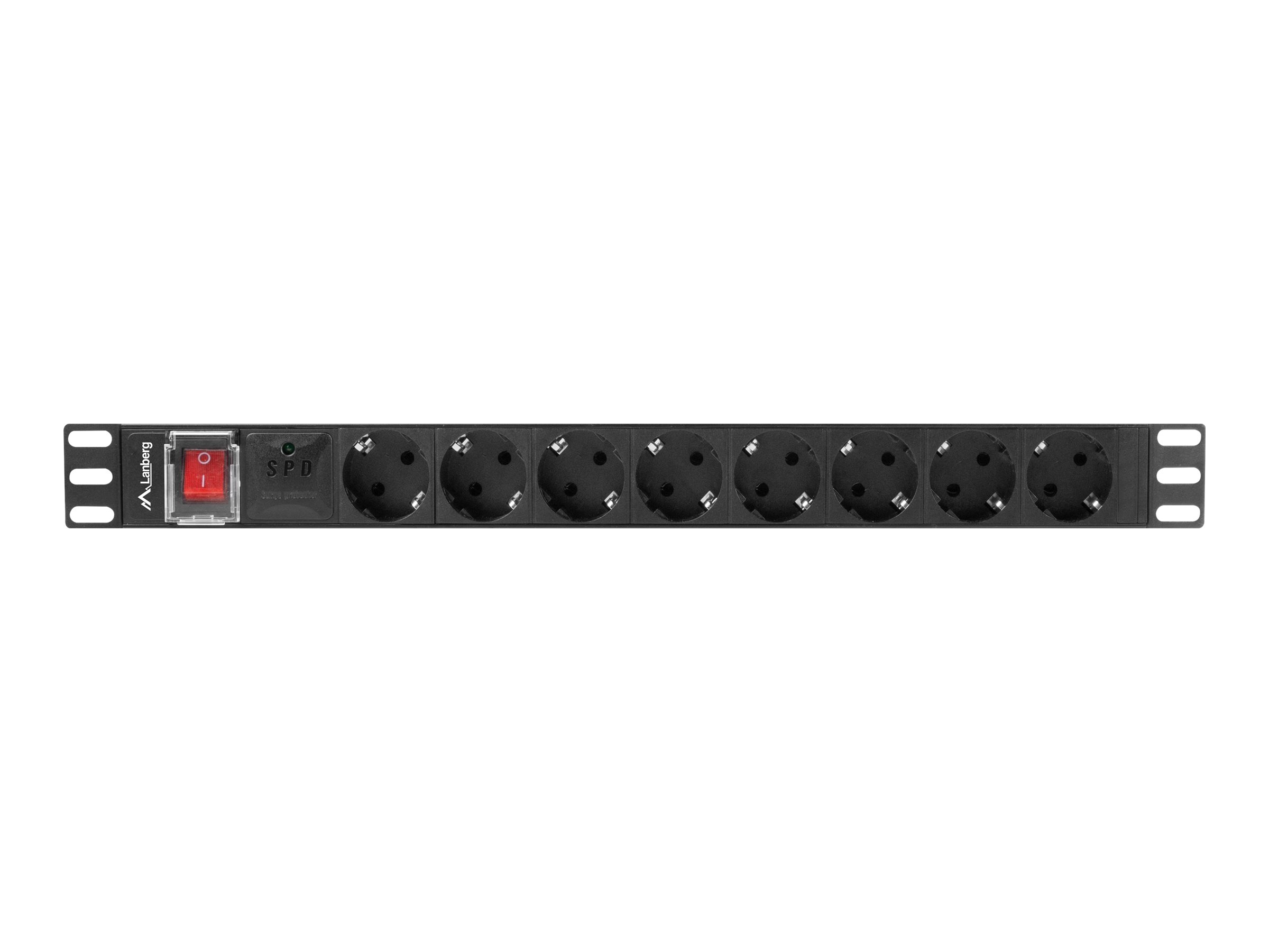 Pilt Lanberg Power Distribution unit (PDU) 19" 1U 16A 2m 8X Schuko oulets | PDU-08F-0200-BK