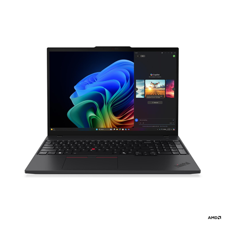 Pilt Lenovo ThinkPad T16 G4 AMD | Black | 16 " | IPS | WUXGA | 1920 x 1200 pixels | Anti-glare | AMD Ryzen AI 7 PRO | 350 | 32 GB | SO-DIMM DDR5 | Solid-state drive capacity 1000 GB | AMD Radeon 860M Graphics | Windows 11 Pro | 802.11be | Bluetooth version 5.4 | LTE Upgradable | Keyboard language English | Keyboard backlit | Warranty 36 month(s) | Battery warranty 12 month(s)