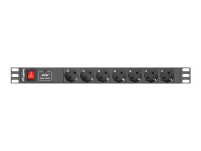 Pilt Lanberg Power Distribution unit (PDU) 19" 1U 16A 2m 7X Schuko oulets | PDU-07F-0200-BK