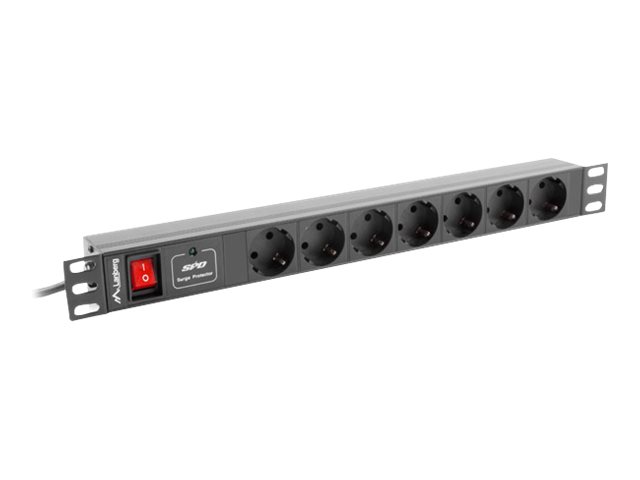 Pilt Lanberg | Power Distribution unit (PDU) 19" 1U 10A 2M 7X Schuko Outlets | PDU-07F-0200-IEC-BK