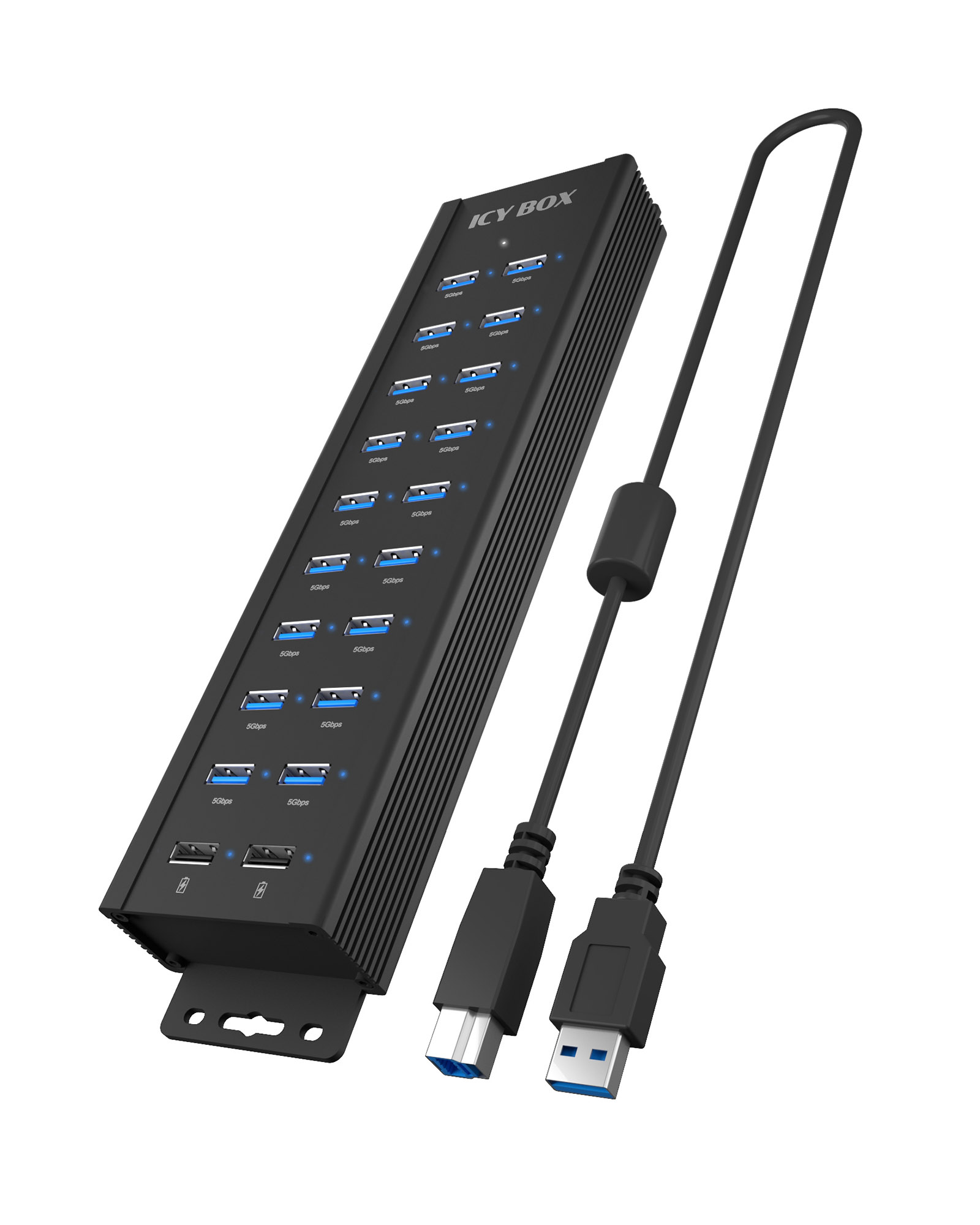 Pilt Raidsonic | 20-in-1 USB HUB with power supply, on/off button and mounting brackets | IB-HUB1720-U3