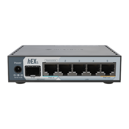 Pilt MikroTik hEX S (2025) | 10/100/1000 Mbit/s | Ethernet LAN (RJ-45) ports 5 | Mesh Support No | MU-MiMO No | No mobile broadband