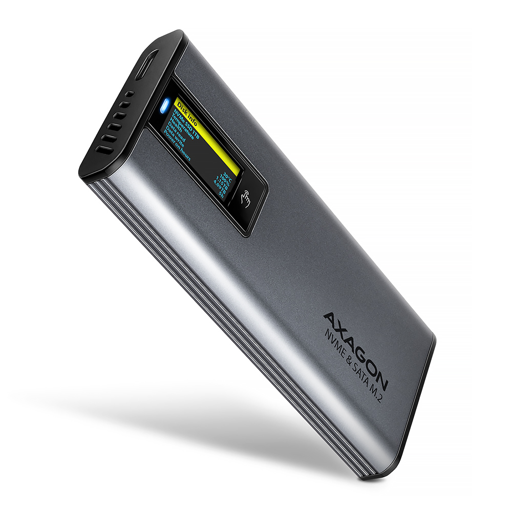Pilt AXAGON External USB-C 10Gbps metal box with info display for M.2 NVMe and SATA SSD | EEM2-SD2