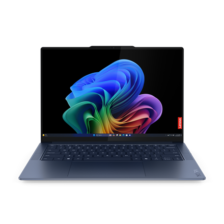 Pilt Lenovo Yoga Slim 7 14Q8X9 | Cosmic Blue | 14.5 " | OLED | Touchscreen | 3K | 2944 x 1840 pixels | Glossy | Snapdragon X Elite | X1E-78-100 | 32 GB | Soldered LPDDR5x | Solid-state drive capacity 1000 GB | Qualcomm Adreno GPU | Windows 11 Home | 802.11be | Bluetooth version 5.4 | Keyboard language English | Keyboard backlit | Warranty 24 month(s) | Battery warranty 12 month(s)