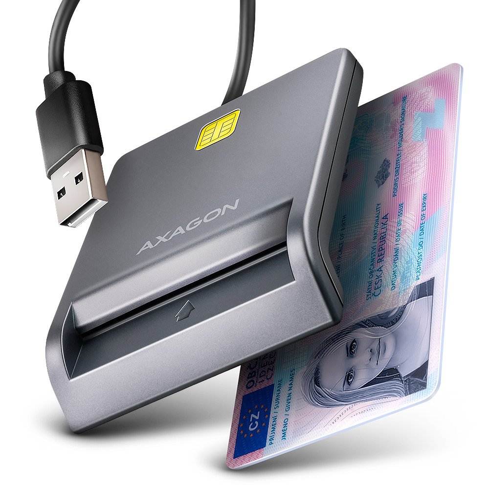 Pilt AXAGON Compact desktop USB contact Smart card/ID card reader with long USB-A cable | CRE-SM3T