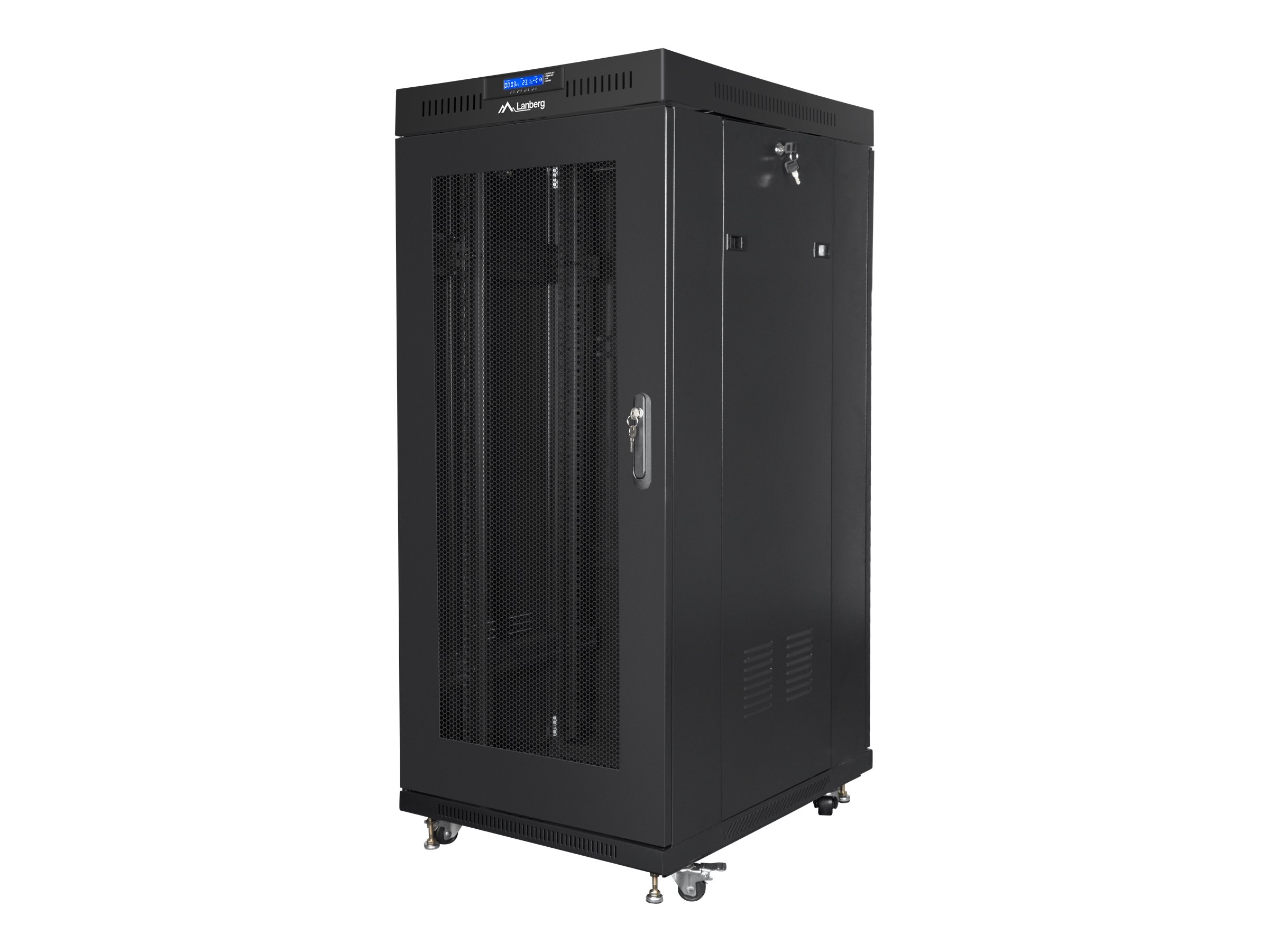 Pilt Lanberg | Rack cabinet 19" free-standing 27U/600x800 (flat pack) with mesh door, LCD | FF01-6827-23BL | Black