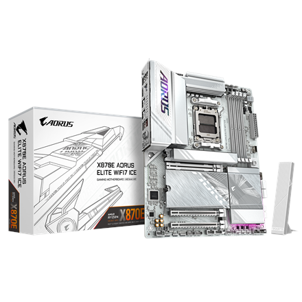 Pilt Gigabyte X870E AORUS ELITE WIFI7 ICE | Processor family AMD | Processor socket AM5 | DDR5 | Supported hard disk drive interfaces SATA, M.2 | Number of SATA connectors 4