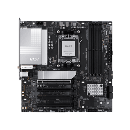 Pilt MSI PRO B850M-P WIFI | Processor family AMD B850 | Processor socket AM5 | DDR5 | Supported hard disk drive interfaces SATA, M.2 | Number of SATA connectors 4
