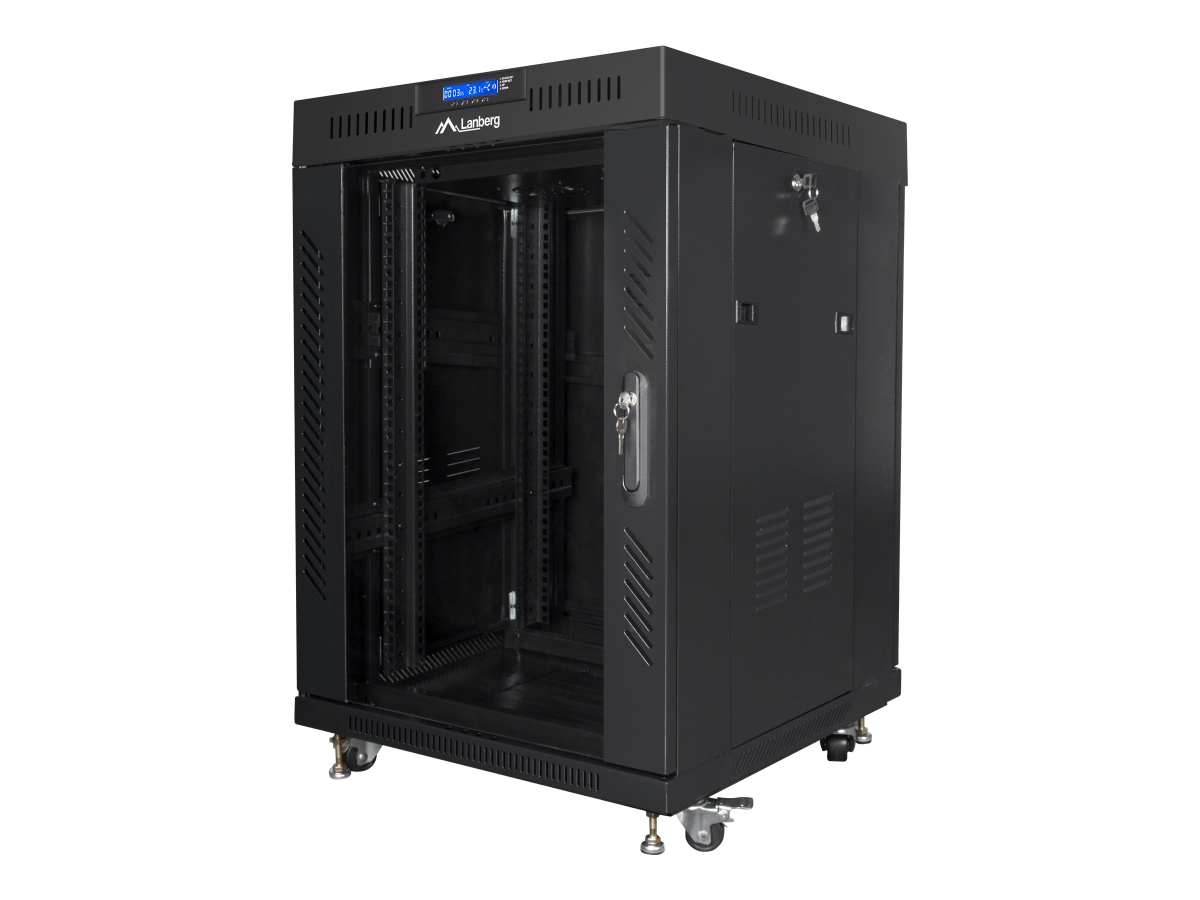 Pilt Lanberg | Rack cabinet 19" free-standing 15U/600x600 (flat pack) with glass door, LCD | FF01-6615-12BL | Black
